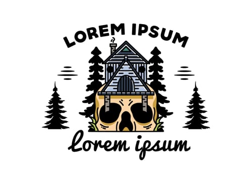 Wooden house with skull foundation illustration vector