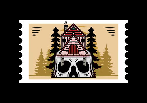 Wooden house with skull foundation illustration vector