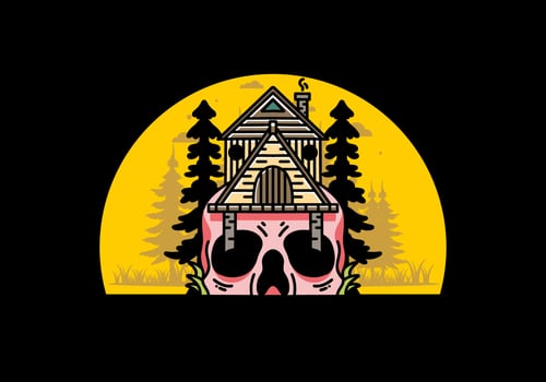 Wooden house with skull foundation illustration vector