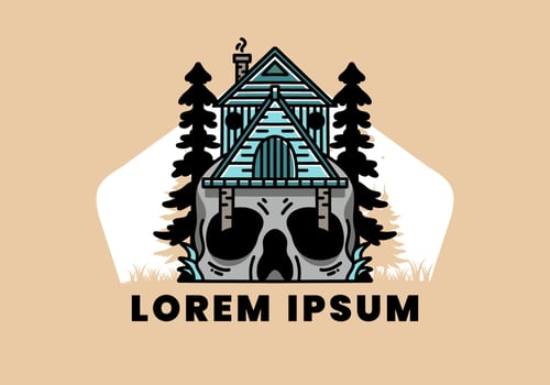 Wooden house with skull foundation illustration vector