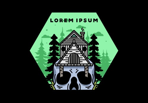 Wooden house with skull foundation illustration vector