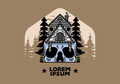 Wooden house with skull foundation illustration vector