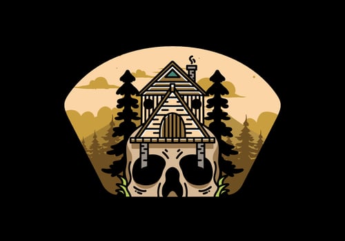 Wooden house with skull foundation illustration vector