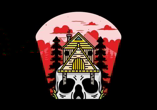 Wooden house with skull foundation illustration vector