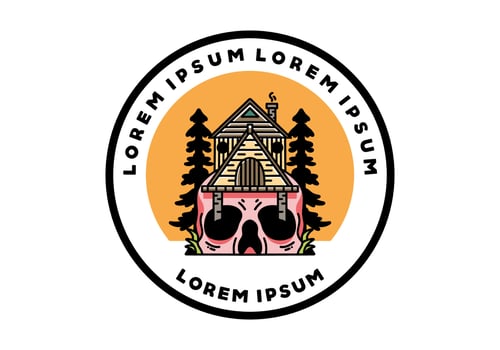 Wooden house with skull foundation illustration vector