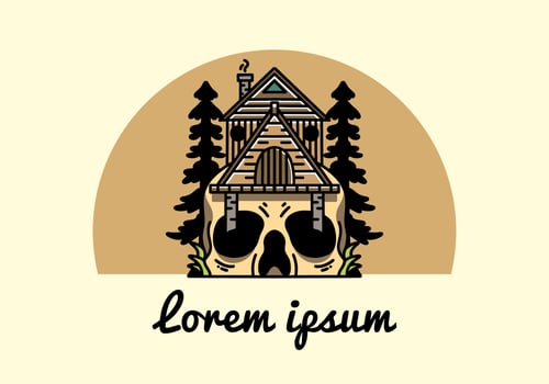 Wooden house with skull foundation illustration vector