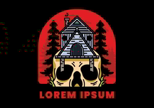 Wooden house with skull foundation illustration vector