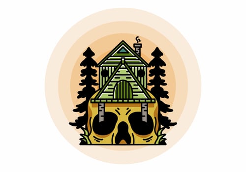 Wooden house with skull foundation illustration vector