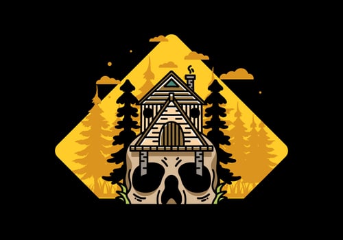 Wooden house with skull foundation illustration vector
