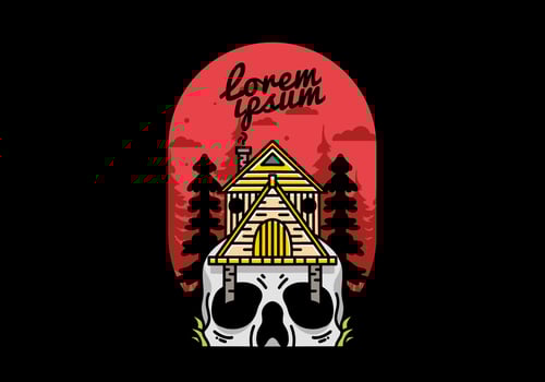 Wooden house with skull foundation illustration vector