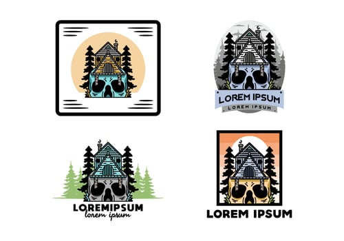 Wooden house with skull foundation illustration vector