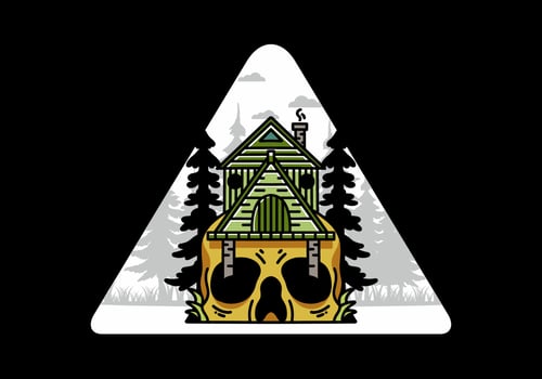 Wooden house with skull foundation illustration vector