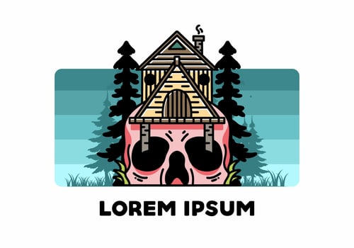 Wooden house with skull foundation illustration vector