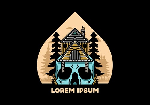 Wooden house with skull foundation illustration vector