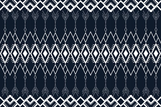White and dark blue geometric ethnic seamless pattern design for wallpaper, background, fabric, curtain, carpet, clothing, and wrapping vector illustration.