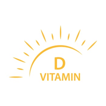 Vitamin D text with sun icon vector beauty, pharmacy, nutrition skin care concept for graphic design, logo, web site, social media, mobile app, ui illustration