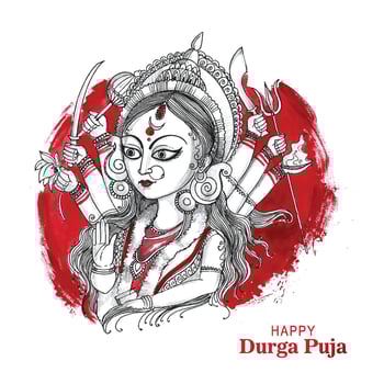 Hand draw happy durga puja festival indian holiday sketch background vector