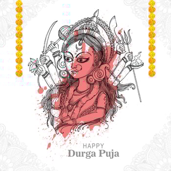 Hand draw happy durga puja festival indian holiday sketch background vector