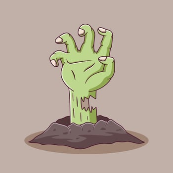 Cartoon Zombie Hand Out of The Ground. Zombie Hand Mascot Cartoon Character. Halloween Icon Concept . Flat Cartoon Style Suitable for Web Landing Page, Banner, Flyer, Sticker, Card vector
