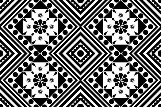 Black and white geometric ethnic seamless pattern design for wallpaper, background, fabric, curtain, carpet, clothing, and wrapping. vector