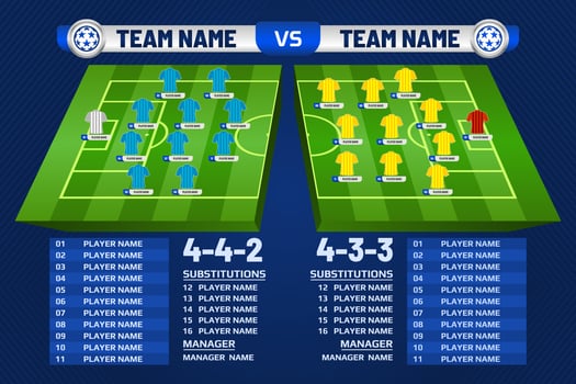 Football starting XI, Football graphic for soccer starting lineup squad,  Soccer line up formation.eps vector
