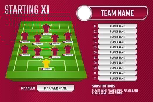 Football starting XI Soccer line up football graphic for soccer starting lineup squad vector