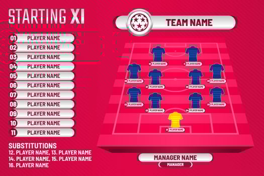 Football starting XI Soccer line up football graphic for soccer starting lineup squad vector