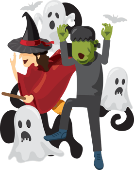 Witch and ghost monster for Halloween png