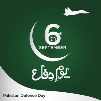 Youm e difa Pakistan. English translation Pakistan Defense Day. with crescent, star and fighter jets. Urdu calligraphy. vector illustration.