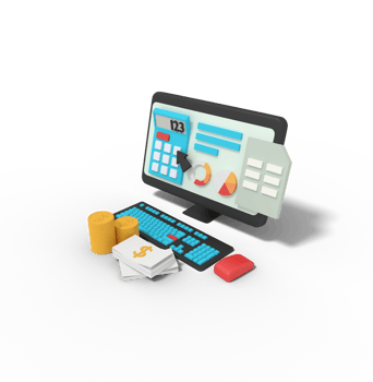 3d illustration of Calculating profit on computer calculator png