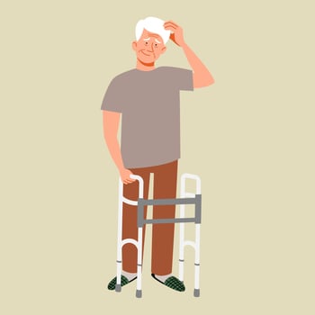 Grandpa with a bowler hat is thinking, trying to remember. vector