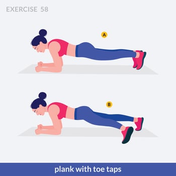 Plank with Toe Taps exercise, Woman workout fitness, aerobic and exercises. vector