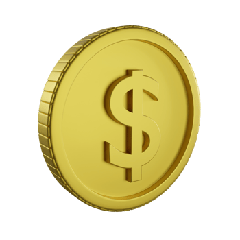 3D rendering front view dollar coin icon on transparent background png