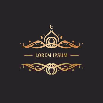 Gold frame with silhouette of mosques. Elegant element for design template, place for text vector