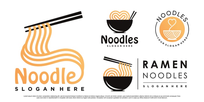 Set of ramen noodle logo design illustration for restaurant with creative concept Premium Vector