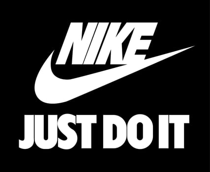 Nike Logo And Just Do It Symbol White With Name Clothes Design Icon Abstract football Vector Illustration With Black Background