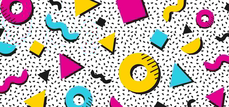 Background in the style of the 80s with multicolored geometric shapes. Illustration for hipsters Memphis style vector