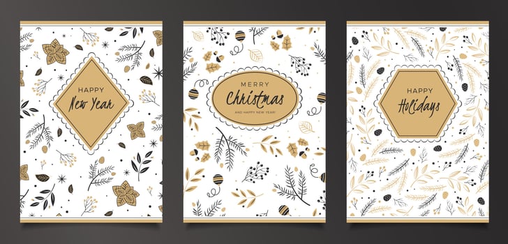 Set of Christmas cards with berries, pine branches and fir cones vector