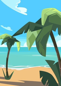 Coastline with palm trees. Summer landscape in vertical format. vector