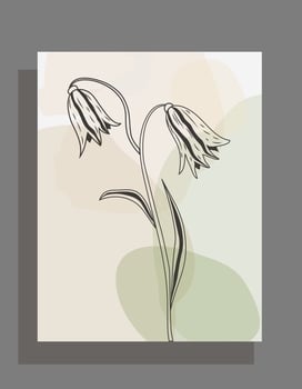 Poster with tulips. Vector stock illustration. Grey background. Modern design style. Flora. Plant