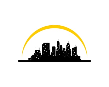 Modern city silhouette with sun swoosh on the top vector