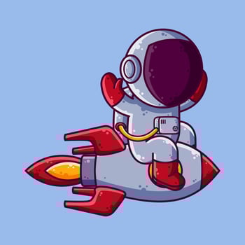 Cute Astronaut Flying with Rocket Cartoon Vector Illustration. Cartoon Style Icon or Mascot Character Vector.