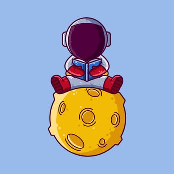 Cute Astronaut Reading Book on The Moon Cartoon Vector Illustration. Cartoon Style Icon or Mascot Character Vector.