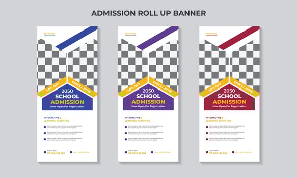 Back to school education admission and school education admission roll up banner design template. vector