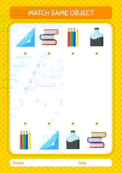 Match with same object game summer icon. worksheet for preschool kids, kids activity sheet vector