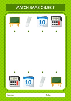 Match with same object game summer icon. worksheet for preschool kids, kids activity sheet vector