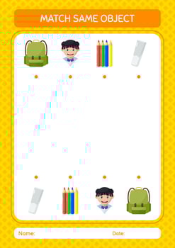Match with same object game summer icon. worksheet for preschool kids, kids activity sheet vector