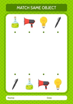 Match with same object game summer icon. worksheet for preschool kids, kids activity sheet vector