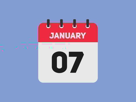 january 7 calendar reminder. 7th january daily calendar icon template. Calendar 7th january icon Design template. Vector illustration