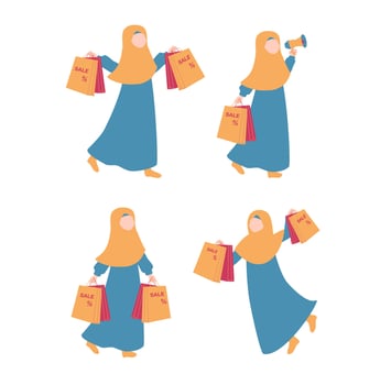 Muslim woman shopping illustration vector